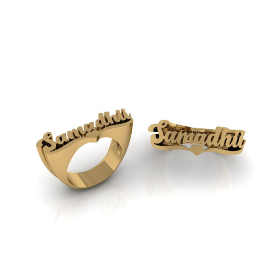 Personalised Name Ring with Love Heart in Yellow Gold