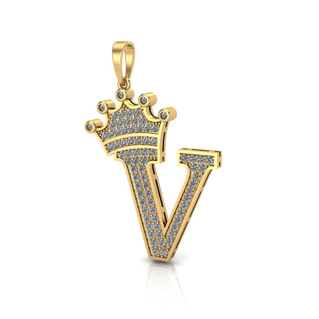 Diamond Initial Pendant with Crown